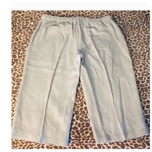 Cream Khaki Pull On 100% Linen Wide Leg Capris Size Large Pockets▪